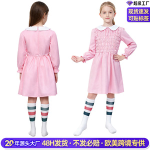 Disfraz de Stranger Things 11 para niña, vestido rosa, traje de cosplay para actuación en escenario con etiqueta y marcas - Product Image 4