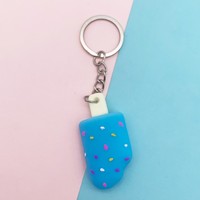 Llavero de PVC 3D con diseño de helado de dibujos animados, colgante de comida simulada multicolor para bolsos