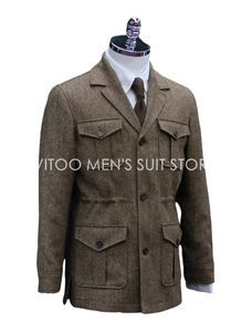 Abiti da uomo a spina di pesce in Tweed invernale/giacca da Safari classica <span class=keywords><strong>con</strong></span> tasca a quattro buste/cappotto + cravatta per abbigliamento maschile Casual dal Design unico - Product Image 5