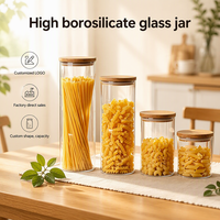Stoples Kaca Borosilikat dengan Tutup Bambu Khusus untuk Makanan, Stoples Kaca Kedap Udara untuk Penyimpanan Makanan, Stoples Bumbu, Kemasan Stoples Madu