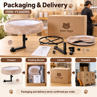 Lit de bureau pour chat avec fixation par pince, perchoir surélevé pour chat monté sur bureau, coussin rond et moelleux, lit pour chat peu encombrant pour la maison et le bureau