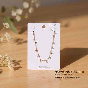 Collier en acier inoxydable avec pendentif en zircon, plaqué or, chaîne à breloques colorées, bijoux pour femmes, tendance, à porter au quotidien - Product Image 4