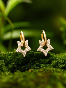 Orecchini a Cerchio con Stella Placcati in Oro con Cristalli e Strass, Alla Moda per Uso Quotidiano Femminile - Product Image 2