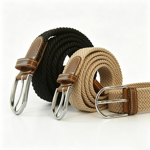 Ceinture tricotée pour hommes et femmes, ceinture tressée réglable décontractée avec extrémités en cuir et boucle à ardillon en acier, noir et beige - Product Image 6