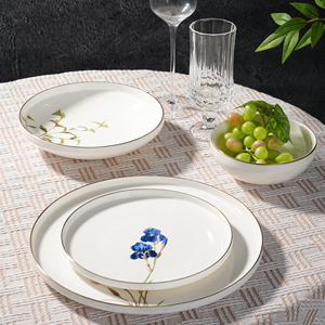 Vajilla de Cerámica de Lujo al por Mayor con Borde Dorado, Platos y Tazones, Regalo de Boda, Vajilla Personalizada con Logotipo OEM, Juego de Vajilla Directo de Fábrica - Product Image 1