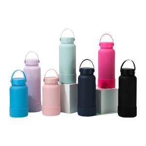 Boca grande 650ml 1000ml Termo de acero inoxidable recubierto de goma Botella de agua deportiva Hervidor con asa Tapa plana y tapa de paja - Product Image 2