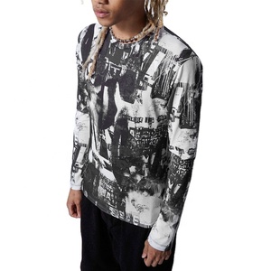 Maglietta <span class=keywords><strong>Slim</strong></span> Fit da uomo morbida setosa a maniche lunghe in maglia pesante con stampa grafica completa su misura OEM - Product Image 4