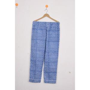 Ensemble pyjama en coton à imprimé géométrique bleu pour femmes, manches longues, col mandarin, taille élastique, vêtements de nuit longs, style décontracté - Product Image 6