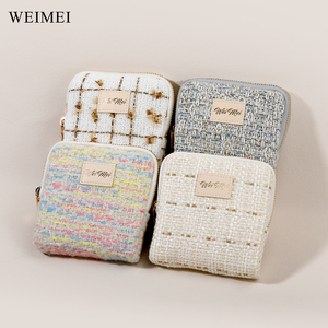 WEIMEI 8-Slot Tweed Jewelry Organizer for Rings <b>Necklaces</b> Bracelets Travel-Friendly Customizable Logo Square Bag Original Design - Product Image 5