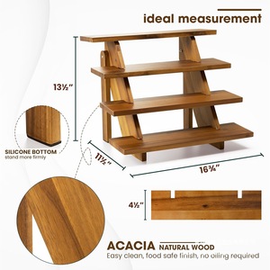 Solid Wood Dessert Display <b>Rack</b> 4 Layers Walnut Color Standing Type Portable Food Storage <b>Shelf</b> for Home Party Snack Display - Product Image 4