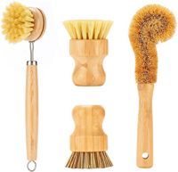 Ensemble de brosses de cuisine en bambou, brosse à vaisselle à poils naturels, brosse à récurer en fibre de coco, brosse à bouteilles avec manche en bois, écologique
