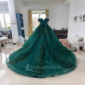 Jancember ANY21 Vintage verde oscuro encaje tul tela noche fiesta 15 niñas vestido - Product Image 3