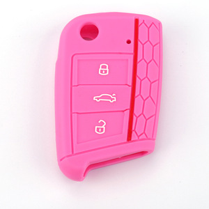 Étui de clé en silicone avec emblème GTI, compatible <span class=keywords><strong>Volkswagen</strong></span> Golf 7, motif nid d'abeille, surpiqûres rouges, sac de protection pour télécommande Golf - Product Image 2
