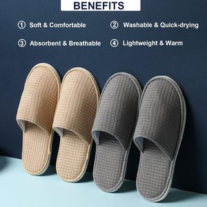 6/12 paires de chaussons réutilisables et lavables unisexes à bout fermé avec doublure en fausse fourrure, confortables pour hôtel, chambre, mariage, fête, voyage, Veca - Product Image 5