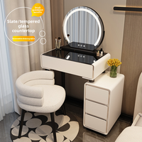 Table de Maquillage Moderne Blanche en Gros avec Miroir LED Amovible et Panneau en Bois de Chêne pour Hôtel