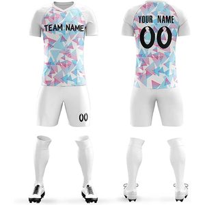 Maillot de football personnalisé avec short, nom, numéro et logo, col en V, unisexe, adulte, respirant, sublimé, 180g, uniforme de football - Product Image 2