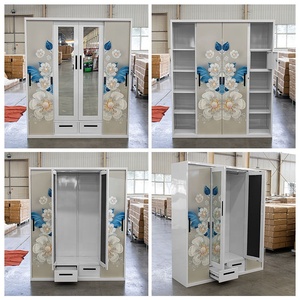 Fer abattre placard de rangement tissu <span class=keywords><strong>chambre</strong></span> meubles tiroir impression coulissante 3 portes métal acier armoire avec miroir - Product Image 3