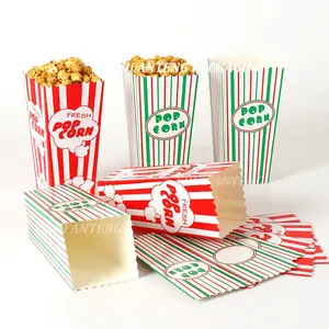 Anteng Custom 46 Oz Red & White Colored Carnival Stripes paper popcorn snack cup box take out fried chicken chip packaging boxes