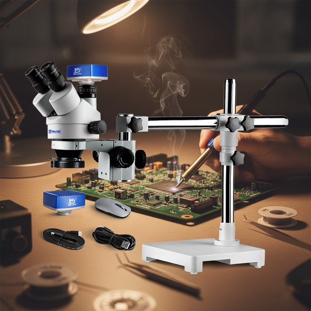 Murzider MSD203-T-4KV2 Trinocular Stereo Microscope with 4K Camera for Mobile Phone Repair and Circuit Board Coldering