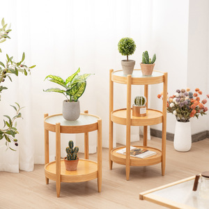 Round <b>Side</b> <b>Table</b> With <b>Glass</b> Top And Wood Frame For Living Room Sofa Coffee <b>Table</b> Storage Rack - Product Image 4