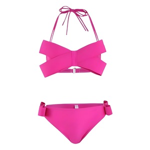 Traje de Baño Rosa para <span class=keywords><strong>Mujer</strong></span>, Estilo Sensual, con Escote Recogido, Estilo Puro Deseo, Rosa y Blanco, Lazo <span class=keywords><strong>Grande</strong></span> Tridimensional, Sensación de Alta Gama - Product Image 4