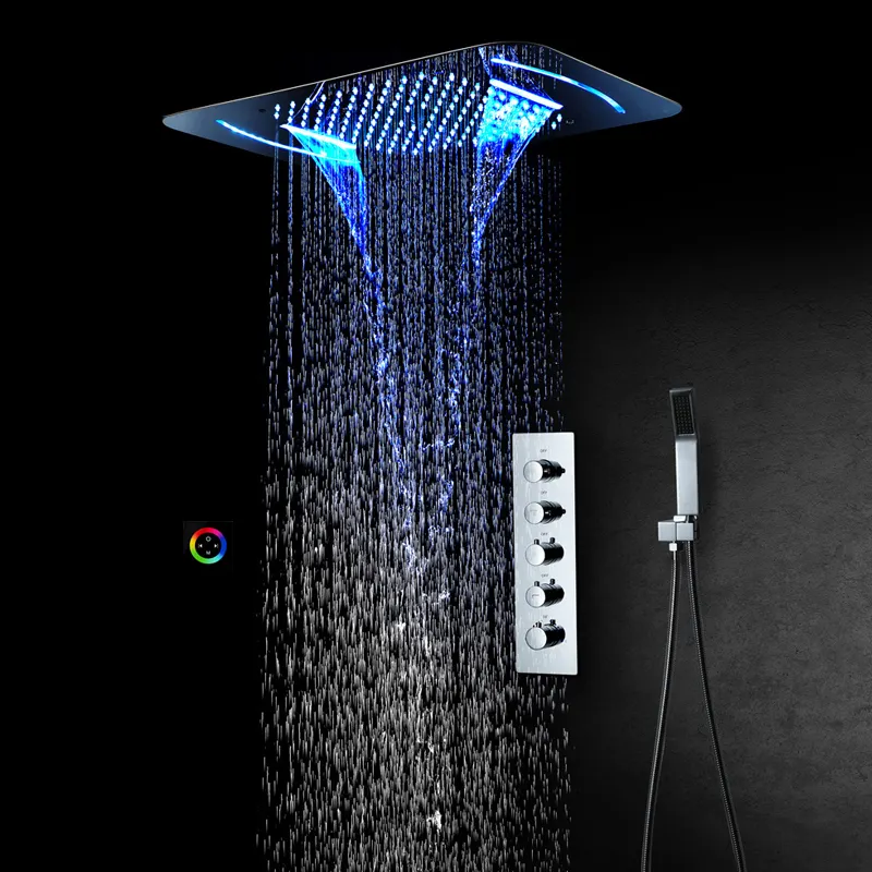 ceiling 600*800mm large bathroom concealed squared overhead matt black brass rain mixer shower faucet set