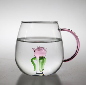 Taza de Vidrio de Borosilicato Alto Soplado a Mano con Diseño Creativo 3D de Rosa y Cisne, Estilo de Dibujos Animados, 400 ml, Apta para <span class=keywords><strong>Microondas</strong></span> y Lavavajillas, Reutilizable - Product Image 2