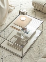 Table basse carrée en verre élégante de style Bauhaus, structure en acier inoxydable, espace de rangement moderne, aucun assemblage requis - Meubles de salon