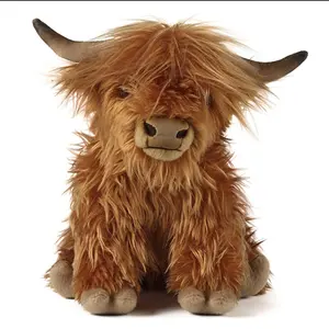 스코틀랜드 하이랜드 암소 부드러운 장난감 박제 고원 소 갈색 동물 장난감