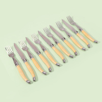 12 pièces couteaux laguiole durables couteau à steak inox et fourchette avec caisse en bois