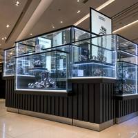 Vitrine de luxe pour montres en verre, présentoir en bois noir avec éclairage LED, comptoir de présentation pour magasin de montres, meuble de présentation pour centre commercial