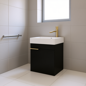 Meuble-lavabo de salle de bain avec vasque 16 pouces, fermeture douce, finition moderne foncée pour petites salles de bain - Product Image 2