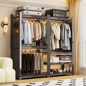 Armoire et porte-manteau sur pied en bambou multicouche pour la chambre à coucher, rangement à domicile - Product Image 4