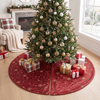 Rok Pohon Natal Burgundy Satin Emas Bermotif Bunga 58 inci Adornos Navidad Mewah Vintage Xmas Home