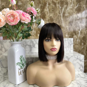 Beauty girl hair – perruques brésiliennes <span class=keywords><strong>bob</strong></span> avec frange, cheveux humains remy longs et soyeux, base en soie, 12 pouces, en stock - Product Image 1