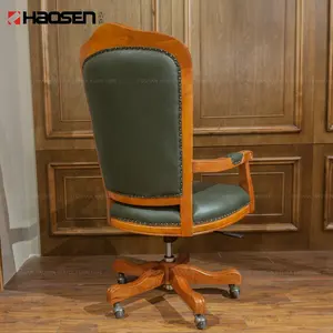 Yüksek geri döner sandalye lüks ofis mobilyası deri ahşap yönetici büro sandalyeleri