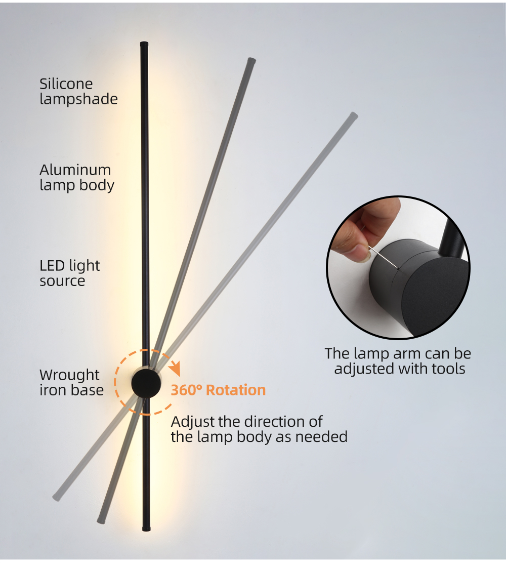 Modern Line Lamp Simple Rotatable Iron Black Warm Led Aluminum Minimalist Decorative Wall Lamp For Bedroom