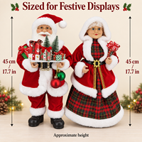 Poupées de Noël debout en plaid de 45 cm (17,7 pouces) du couple Monsieur et Madame Père Noël avec plateau cadeau – Décoration en gros