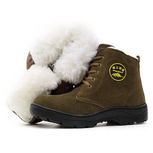 Men's Winter Snow Boots Suede Cowhide Mid-Heel Warm <b>Wool</b> Lining Durable Outdoor Boots - Product Image 4