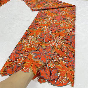 Gaun pernikahan tekstil DIY hijau kain bordir sifon renda Afrika gaun tangan poliester desain Laser berongga tekstil rumah - Product Image 2