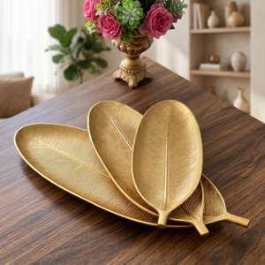 Juego de 3 Bandejas de Metal con Diseño de Hoja de Plátano Dorada, Plato de Hierro Texturizado, Decoración Moderna para el Hogar, Centro de Mesa, Venta al Por Mayor - Product Image 2