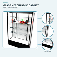 Vitrina de Exhibición de Mercancía Moderna de Vidrio Personalizada con Marco Negro, Estantes Ajustables y Base con Cerradura para Tiendas Minoristas