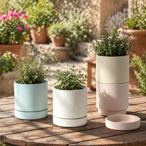 Pot à succulentes en <span class=keywords><strong>céramique</strong></span> YBH avec trou de drainage et soucoupe, pots à fleurs mats de style nordique pour la décoration intérieure et extérieure du jardin et de la maison - Product Image 1
