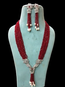 Ensemble de colliers longs de créateur, boucles d'oreilles, bijoux de mariée en laiton polonais fabriqués à la main pour la célébration de la fête de fiançailles de mariage - Product Image 3