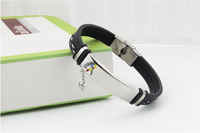 Bracelet en cuir classique personnalisé et écologique, à thème autisme, avec ruban coloré, en acier inoxydable, promotionnel