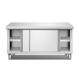 Mesa de Trabajo Comercial de Acero Inoxidable con Puerta Corredera, Tamaño Personalizado, Gabinete de Almacenamiento de Tres Niveles para Cocina de Restaurante y Servicios de <span class=keywords><strong>Catering</strong></span> - Product Image 1
