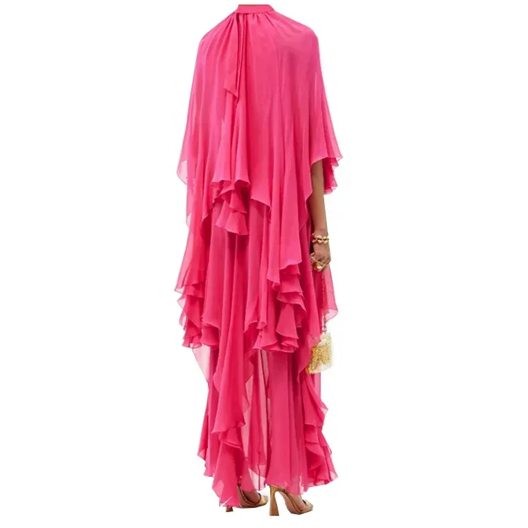 עיצוב מקסי סיטונאי בסגנון בוהו קיץ באיכות גבוהה רופף רגיל אלגנטי מלמלה מקסי שמלת שיפון