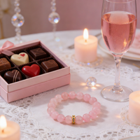 Bracelet en cristal perlé rose pour femmes, bijoux pour la Saint-Valentin, pierres précieuses naturelles, charme en forme de cœur, or 14 carats, 18 cm, tendance romantique pour filles