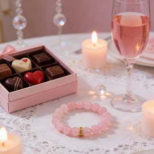 Valentine's Day Women's Jewelry Pink Beaded <b>Crystal</b> Natural Gemstone <b>Bracelet</b> with Heart Charm 14K Gold Trendy Girls' Gift - Product Image 3