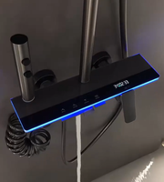 Ensemble de douche thermostatique à LED chromé poli, monté au plafond, avec affichage de la température, effet pluie et cascade, en laiton et céramique